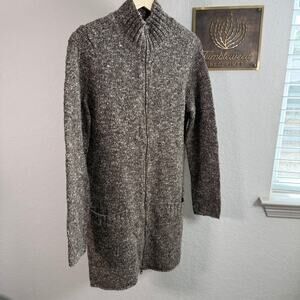 Women's J. Jill Brown Fuzzy Wool Blend Long Zip‎ Front Cardigan Sweater Size M